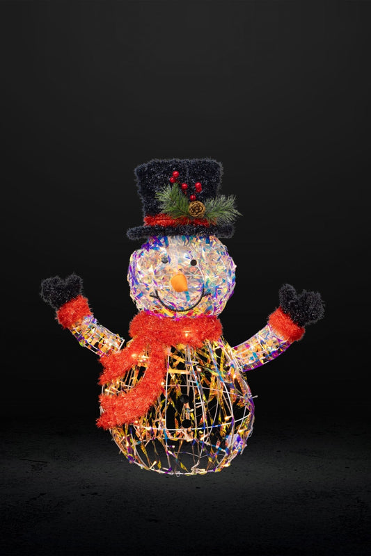 85cm Light-Up Christmas Snowman – Warm White LED Holiday Decoration with Top Hat & Red Scarf