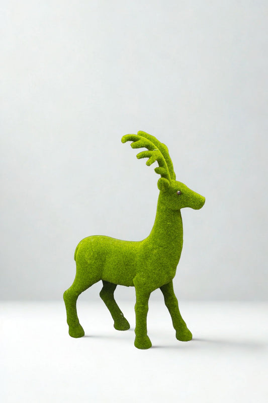 86cm Tall Decorative Green Reindeer – Faux Grass Finish with Stylized Antlers, Holiday Accent Piece